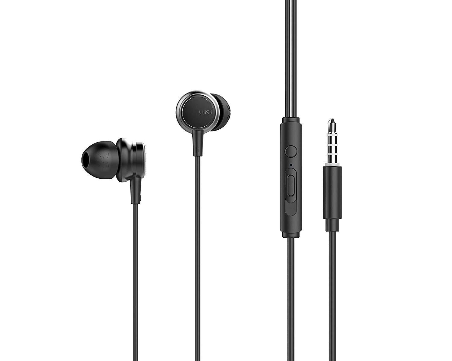 UiiSii HM9 Heavy Bass Metal Dynamic Rubber Cable Earphone with extra earbuds-Black