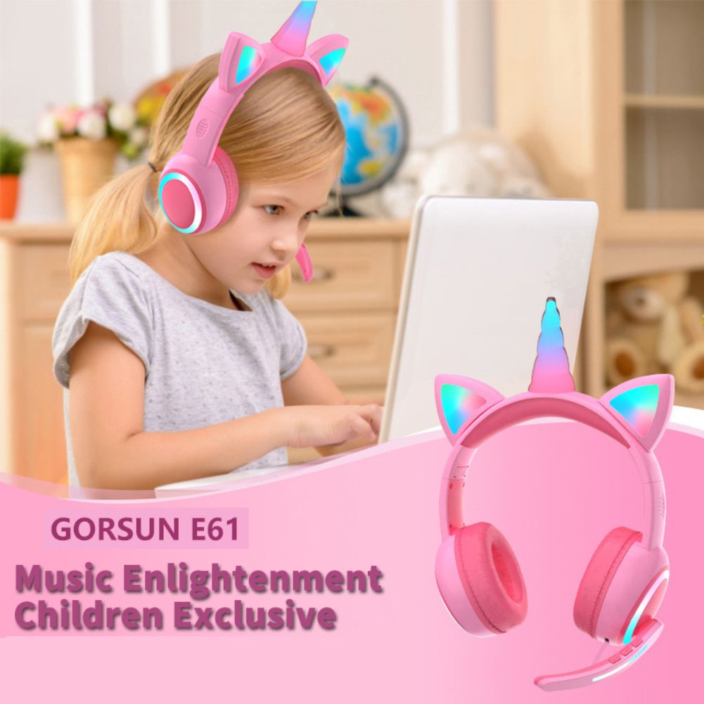 Unicorn Kid Headphones LED light Wired Headphones with Noise Reduction Microphone Adjustable Headband Casco Kids Birthday Gift safe portable