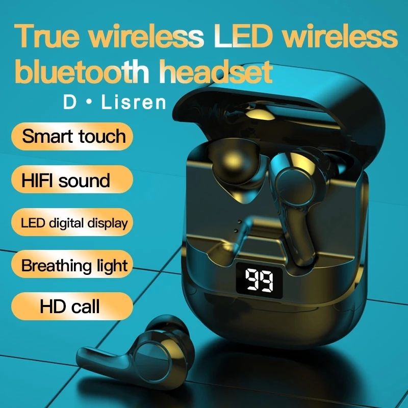 PT08 TWS Wireless Earbuds Smart Touch Control  3D Stereo Dual Earbuds Bass HIFI Music Headphone LED Display Waterproof Sprot Headset Bluetooth with Mic