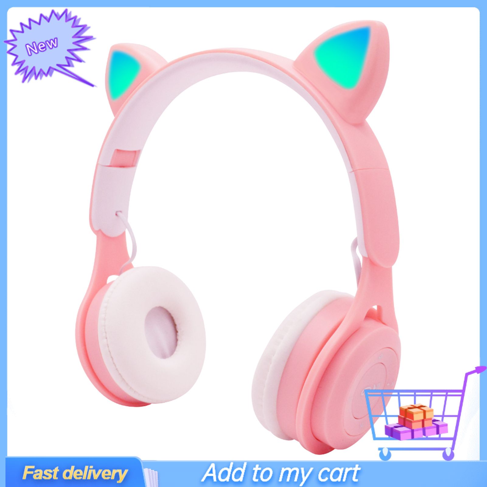 GreenForest Headphone Cartoon Shape Foldable Design Bluetooth-compatible 5.0 Wireless Head-mounted Earphone for Students