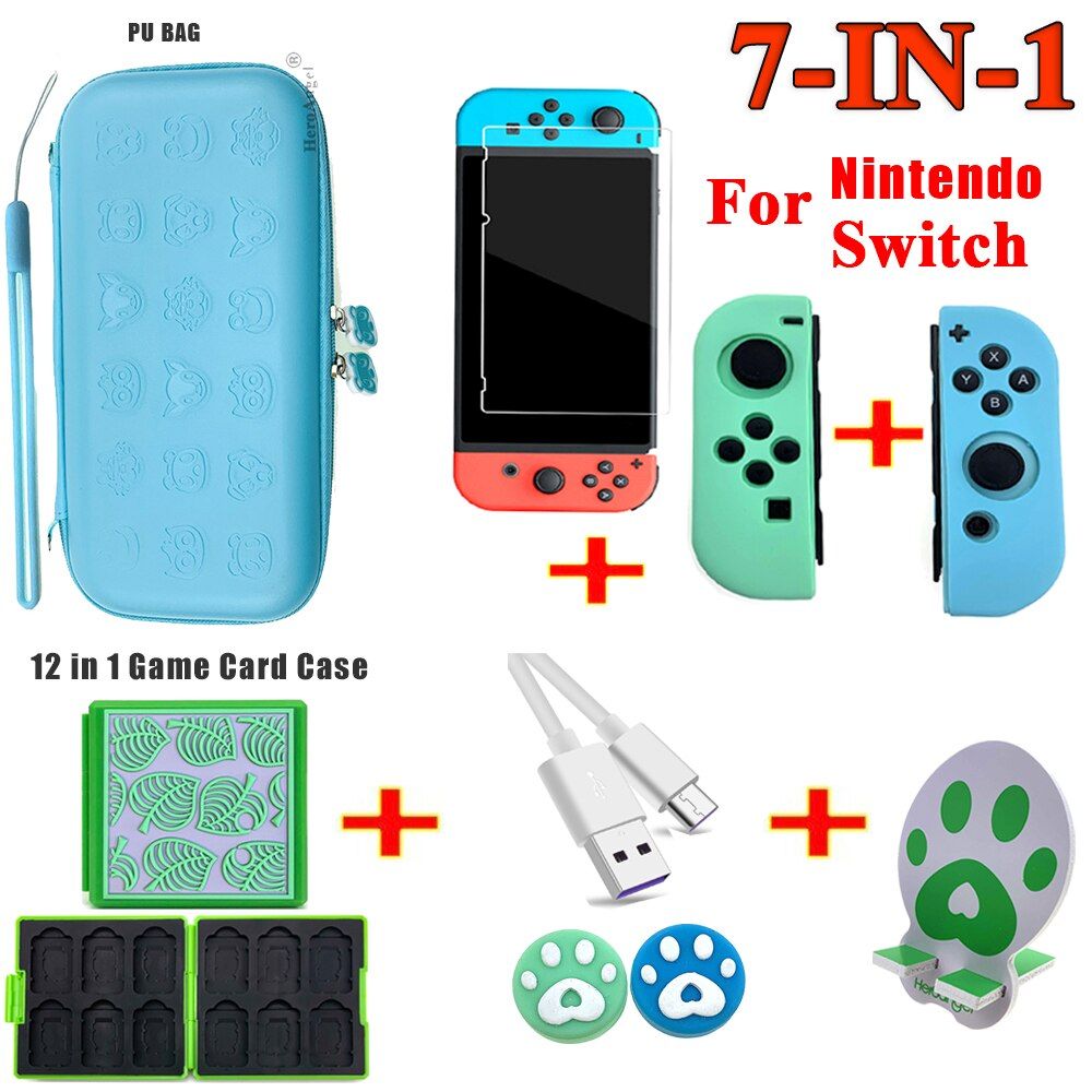 7 in1 Game Accessories for Nintend Switch / Lite Travel Carrying Bag Joycon Full Protective Cover Screen Protector Case Card Box