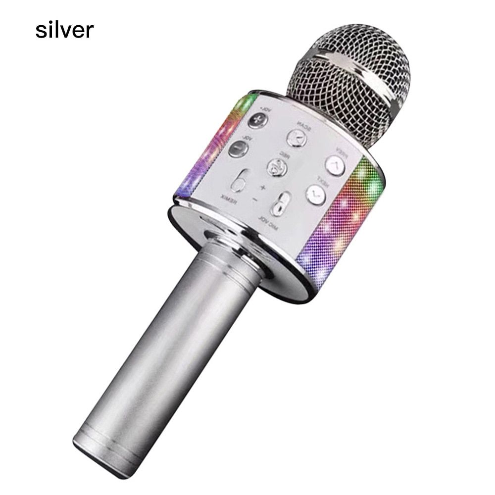 WS858  Karaoke  Microphone Professional Speaker Handheld Condenser Microphone Player Sing Recorder Mic LED Black
