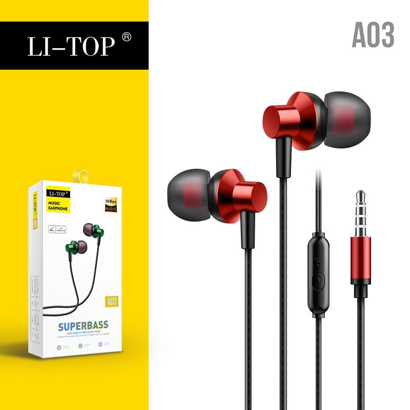 A03 Oblique In Ear Elbow Headset Metal Heavy BassFor Listening To Songs Wired Wire Controlled Call With Wheat Earplugs
