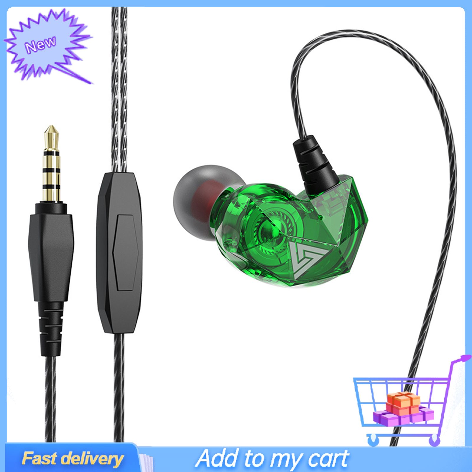 QKZ AK2 Sport Headset Earbud In-Ear Wired Earphone with Heavy Bass Microphone for Home Gym Office
