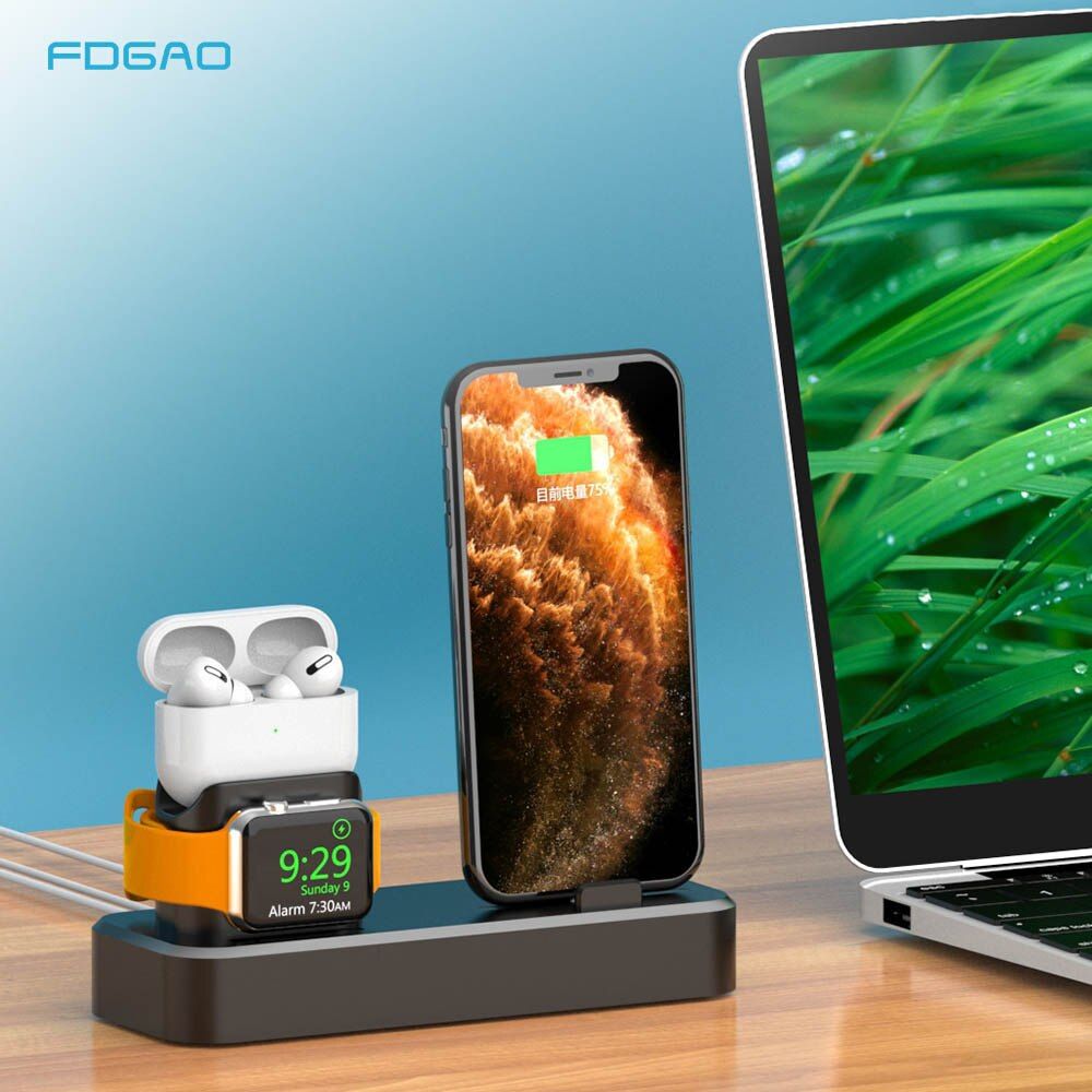 FDGAO 3 in Charging Stand Dock Station Phone Holder For iPhone 11 XR XS X 8 7 6s 6 Plus SE Apple Watch 5 4 3 2 Airpods pro