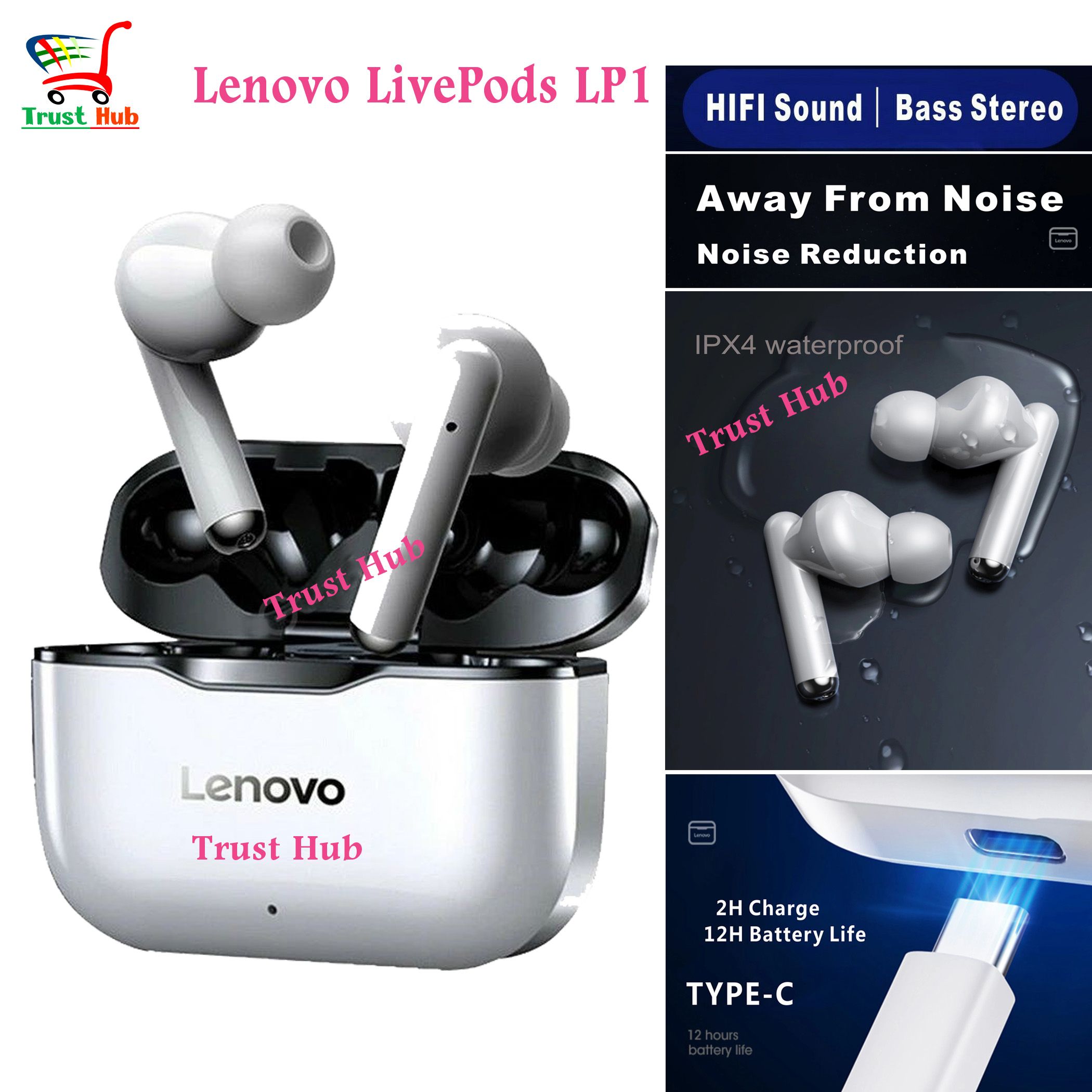 Lenovo LIVEPODS LP1 TWS Wireless Bluetooth 5.0 Earbuds Touch Earphone Headset with Waterproof