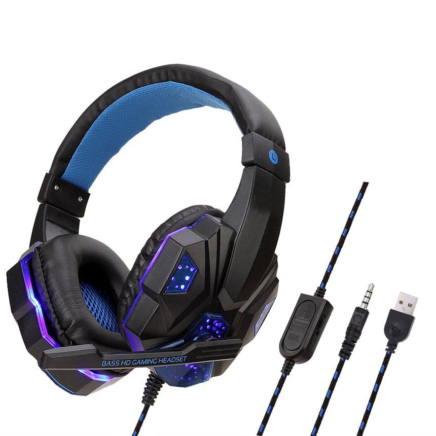 TE Professional Led Light Gaming Headphones for PC for PS4 Adjustable Bass Stereo PC Gamer Over Ear Wired Headset With Mic