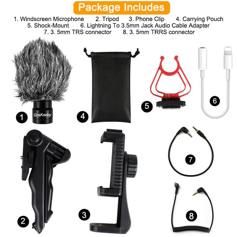 mini microphone For Phone Professional Condenser Video Camera Mic With Shock Mount And Trid Windproof Mic With Type-C Adapter 3.5mm Cable
