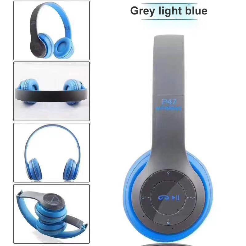 Zzitaill P47 Wireless Game Bluetooth Sports Headphones Microphone Stereo Headsets 3.5mm Audio Noise Cancelling Earphones Foldable Earbuds