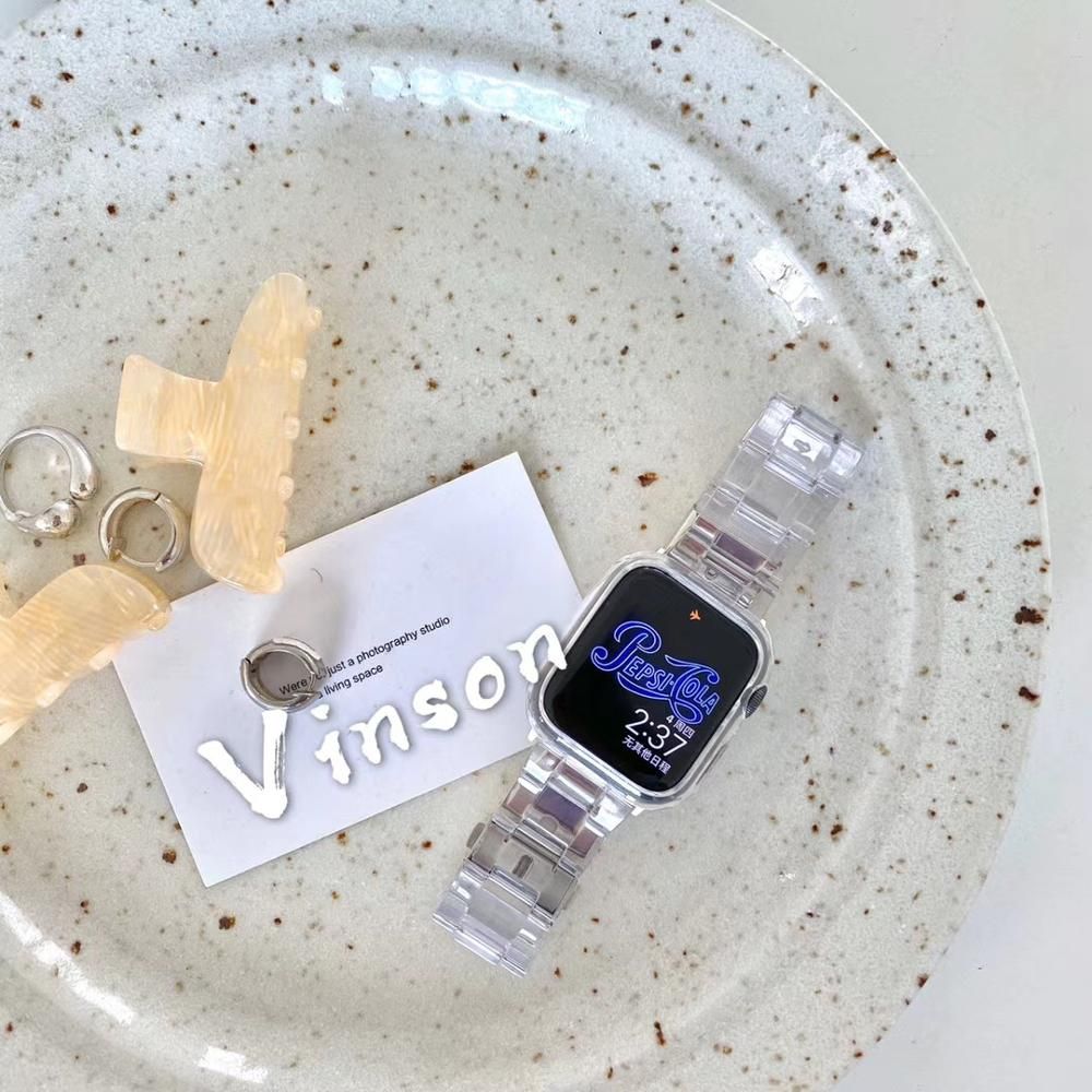 Transparent Resin Watch Strap for Apple Watch SE 6 44mm 40mm steel correa for iwatch 6 series 5 4 3watchband accessories 38 40MM