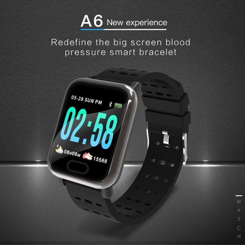 A6 Smart bracelet est chip blood pressure measure Sport Waterproof Smart Wrist Watch Fitness Tracker for Android IOS(Black)