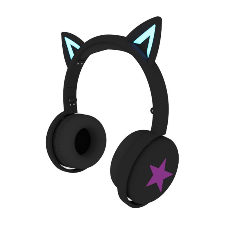cat ear luminous head-mounted bluetooth headset new wireless cartoon folding heavy bass colorful 3.5m stereo jack for PC Phone hot sell