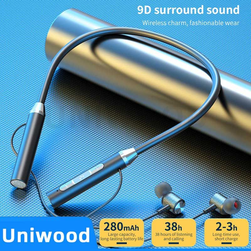 Neck Hanging Bluetooth Earphone 9D Surrround Stereo Sound HIFI Muisc Wireless Earbuds Waterproof Long Standby Sweatproof Sport Headset with Mic