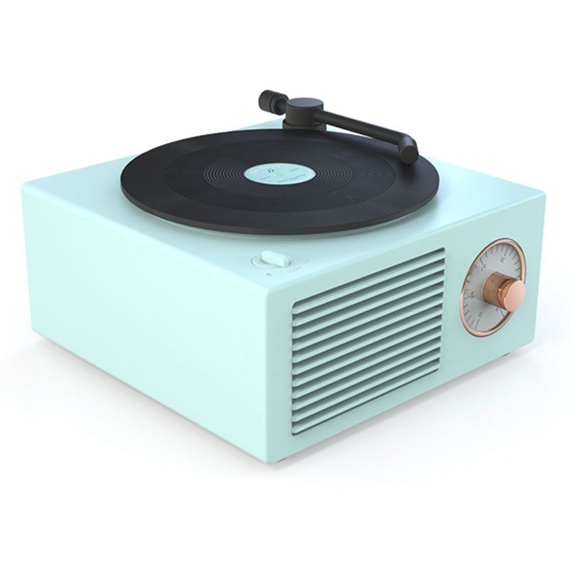 Vinyl Record Player Speaker Wireless Portable Mini Steel Retro Atomic Speaker Radio Cassette Recorder Blue