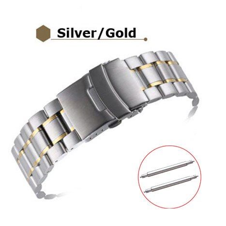 Stainless Steel Watch Band 18mm 20mm 22mm 24mm Strap Wristband Curved End Watch Strap Double Lock Buckle Replacement Wrist Belt
