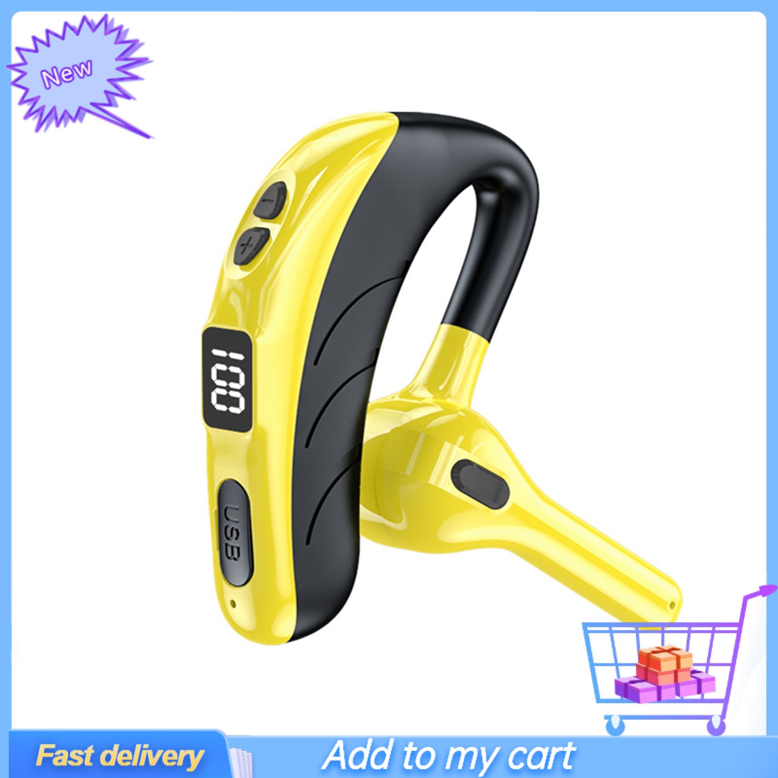 GreenForest X13 Bluetooth-compatible 5.0 Earphone Handsfree LED Digital Display Single Ear Wireless Headset with Mic for Fitness