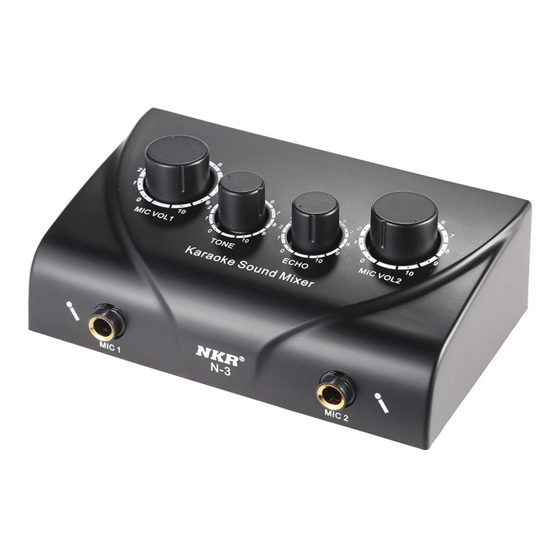 Portable Dual Mic Inputs Audio Sound Mixer For Amplifier & Microphone Karaoke Ok Mixer Black Us Plug