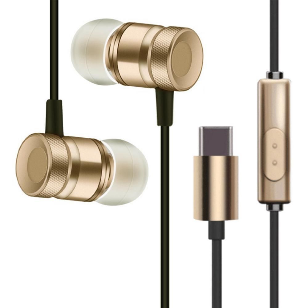 Type-C In-Ear Earbuds Earphone---Hi-Fi Bass Metal Headphone Wire Control Headset with Microphone for All Type-C