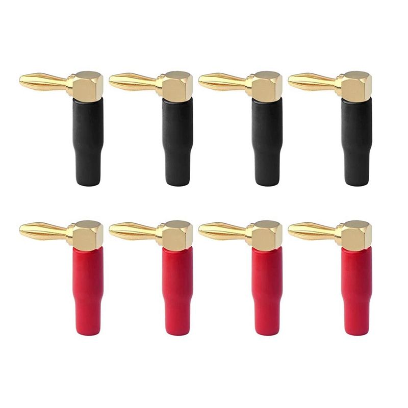 Set of 8 Gold Plated 90 degree Right Angle Banana Plugs for Loudspeaker