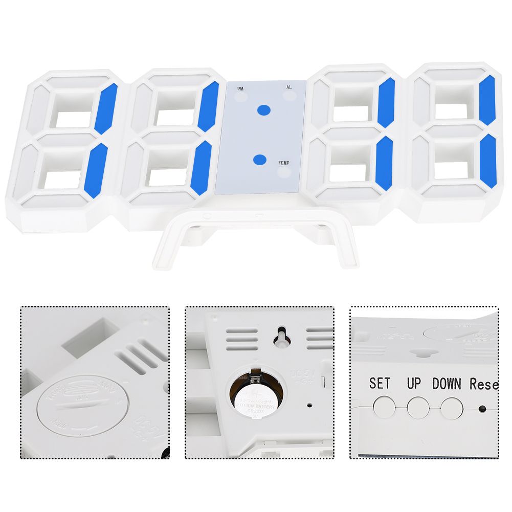 3D Digital LED Wall Clock Alarm Snooze 12/24 Hour Temperature Display