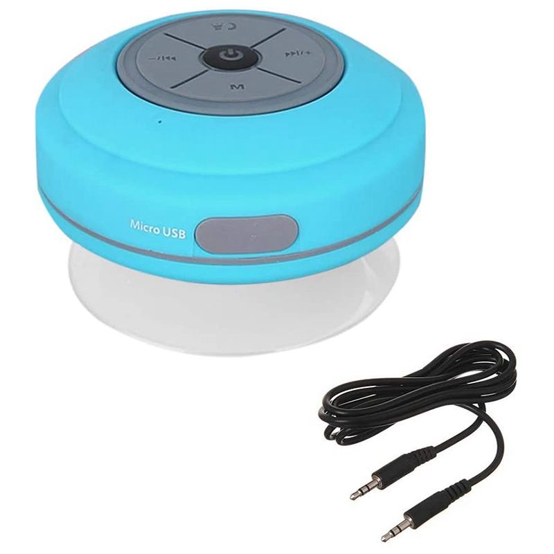 LED Bluetooth Speaker Bathroom Shower Waterproof Portable Wireless Speaker Round Shape Rechargeable, Blue