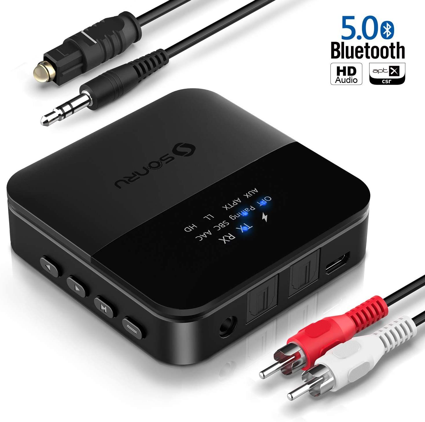 Yfashion 2-in-1 Bluetooth Adapter Bluetooth 5.0 Audio Adapter  Receiver for V Laptop Stereo System Headphones Speaker