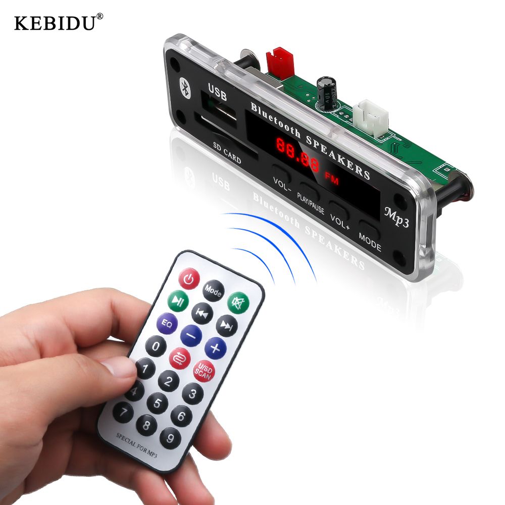 Kebidu Bluetooth 5V 12V MP3 WMA Decoder Board Color Screen USB SD AUX FM Audio Decoding Module
