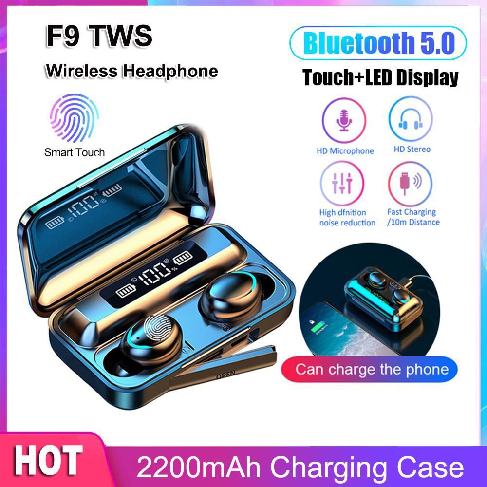 Specifications Of Wiresto F9-5 Tws Wireless Earbuds Earphones Bluetooth V5.0 Smart Touch Charging Box Led Digital Screen Hifi -  Air Buds