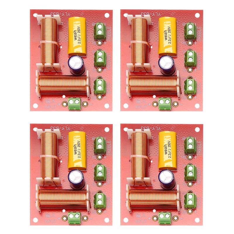 4Pcs 200W 3 Way Audio Speaker Crossover Treble + Midrange + Bass Independent Crossover Speakers Filter Frequency Divider