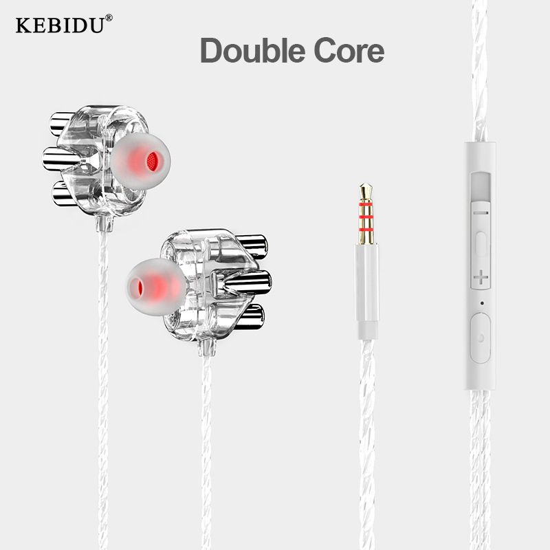Kebidu 3.5mm Wired In-ear Earphones Quad-Core Driver HiFi Stereo Bass Earbuds Sports Gaming Headset with Microphone