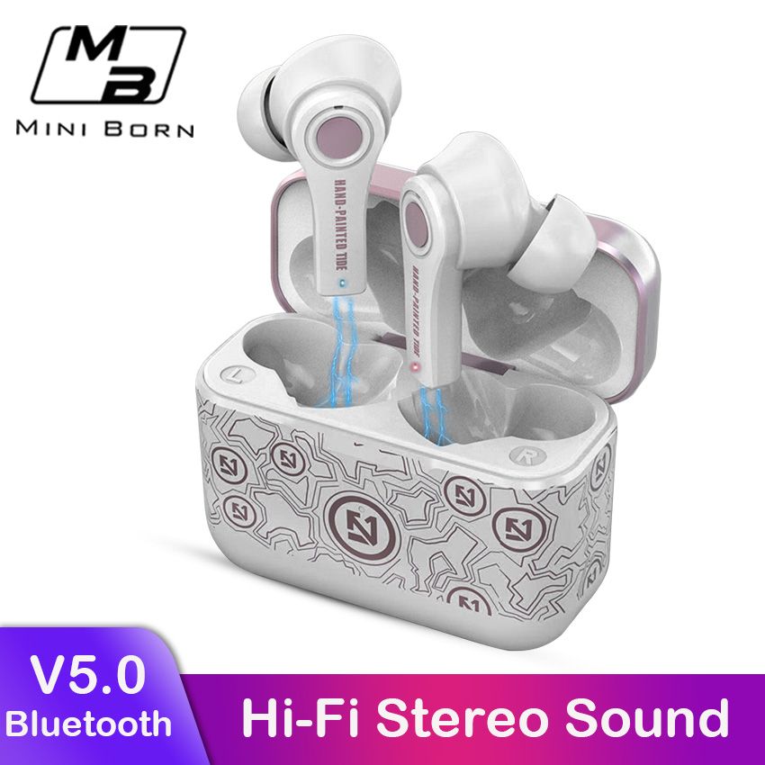 NYT True Wireless Earbuds Mini Earphone Headphone Tws Wireless Bluetooth V5.0 Headset Sport Music Stereo Headphone Noise Canceling With Microphone Free Case Box Charging Case