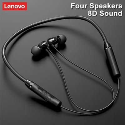 Lenovo HE08 Dual Dynamic Neckband Wireless Sports Headphones New Upgrade 4 Speakers HIFI Stereo HD Call Waterproof Neckband