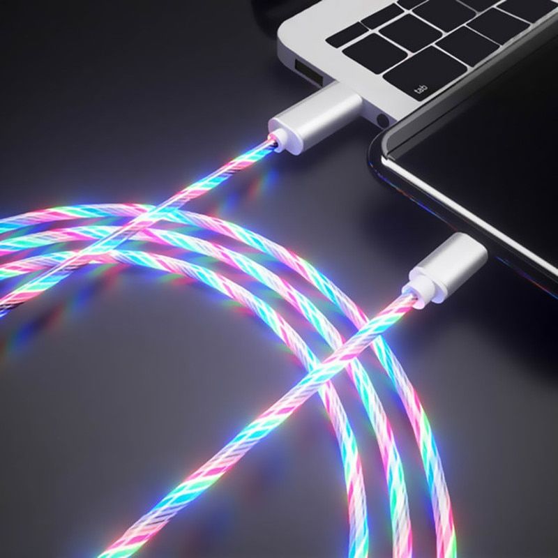 Glowing Cable Mobile Phone Charging Cables LED light Micro USB Type C Charger for iPhone X Samsung Galaxy S7 S9 Charge Wire Cord