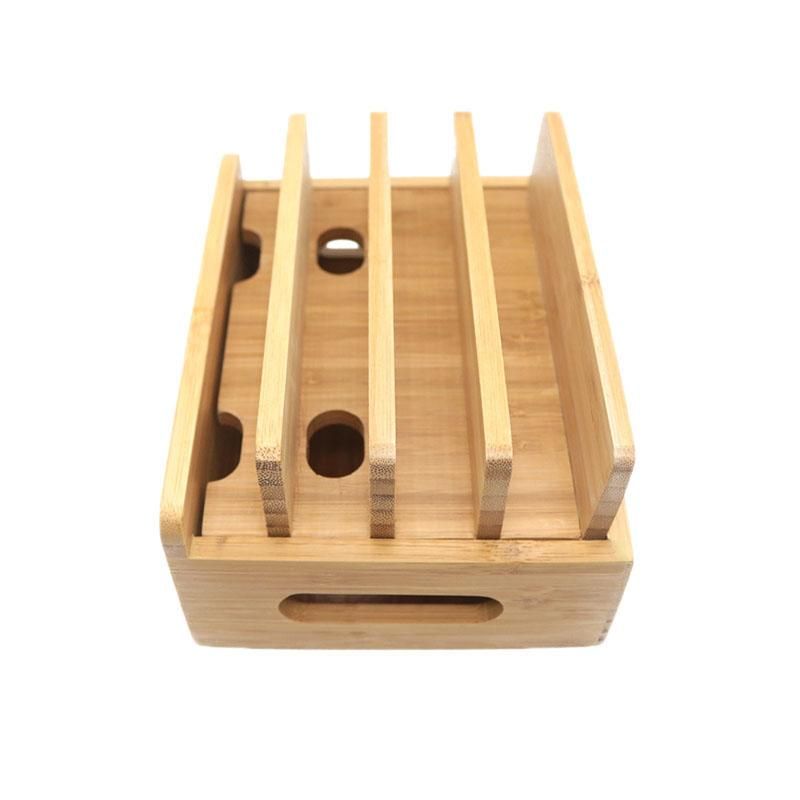 Mobile Phone Bracket Bamboo Wood Multi-Device Charging Station Organizer Office Flat Bracket