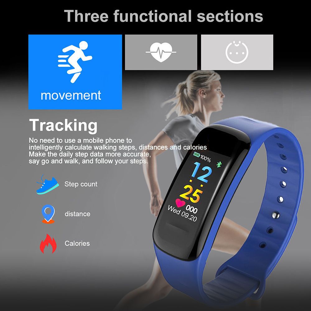 with durability C1plus color screen smart bracelet heart rate step counter anti-watercolor screen sports bracelet with durability with abrasive resistance