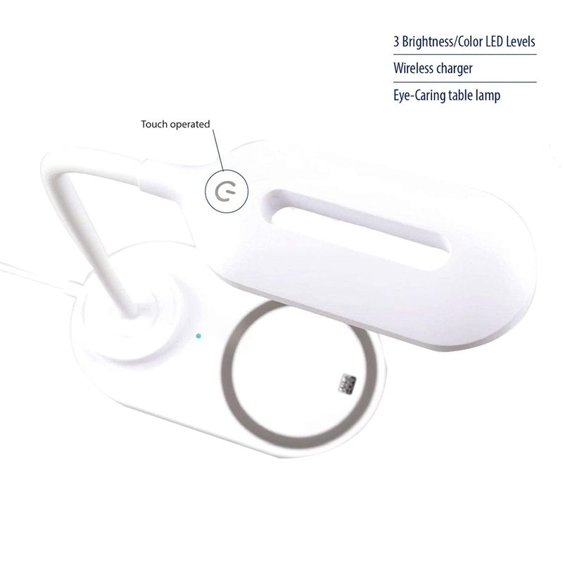 Dimmable LED Desk Lamp with Wireless Charger, Wireless Charging Desk Light Flexible Rotation Press Control Night Light