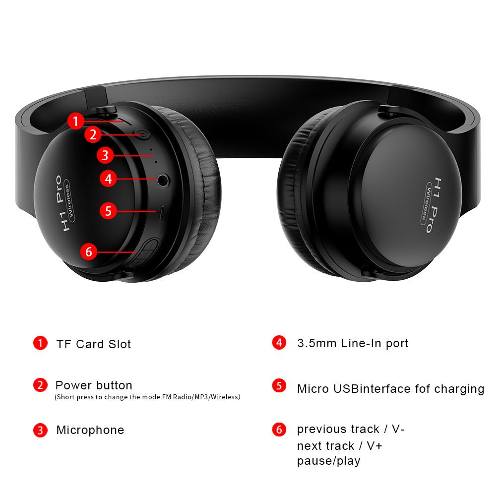 H1 Pro Wireless Bluetooth Headset Over-Ear Headphones Foldable Earphone hot sell