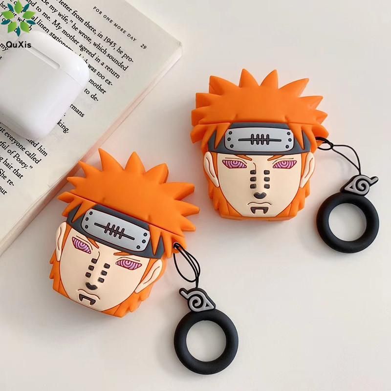 QuXis Anime Naruto 3D Silicone Cartoon Ring lanyard Bluetooth  Earphone Case For Apple AirPods 1 2 Headset bag box