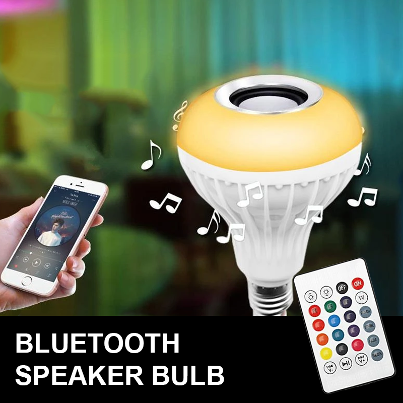 Bluetooth Speaker Bulb Remote Control Colour Change Light - Smart Gadget Soundbar Earphone Headphone Earbud LED Music Light Bulb Room Light Bluetooth Speaker LED Music Bulb Home Theater WiFi Bulb Mobile Smart LED Bulb With Portable Mini Bluetooth Speaker