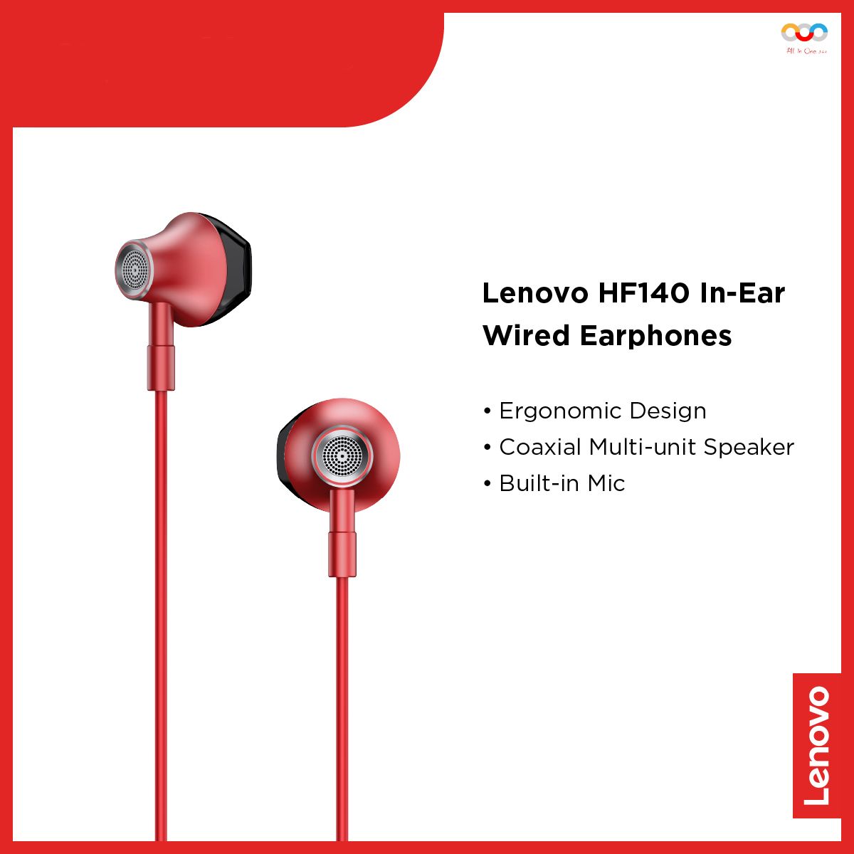 Lenovo HF140 - 3.5mm Wired Headphones Metal In-ear Earphone with Mic Noise Cancelling Stereo Music Headset
