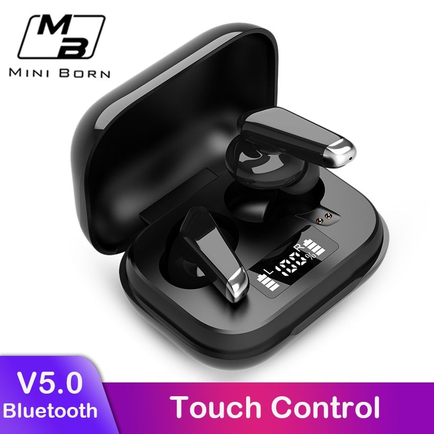 MiniBorn True Wireless Earbuds Mini Bluetooth 5.0 Earphone Sport LED Display Earphone Stereo Headset Noise Canceling Earpiece