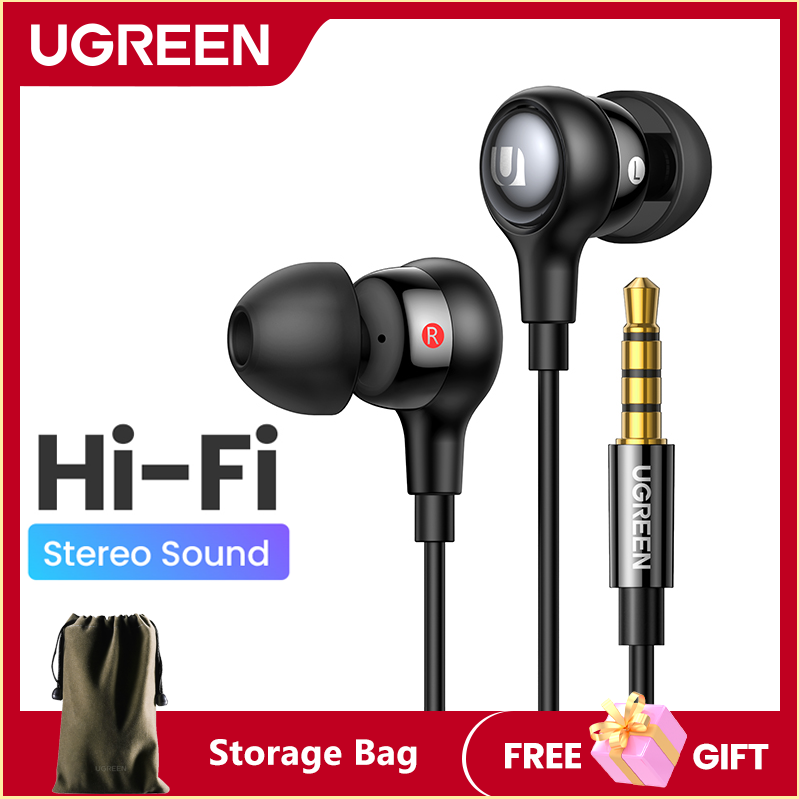 UGREEN Aux Earbuds Earphones 3.5mm Handsfree Wired Headphones Volume Control Noise Isolating Stereo Sound with Microphone For Android MP3 MP4 Pad