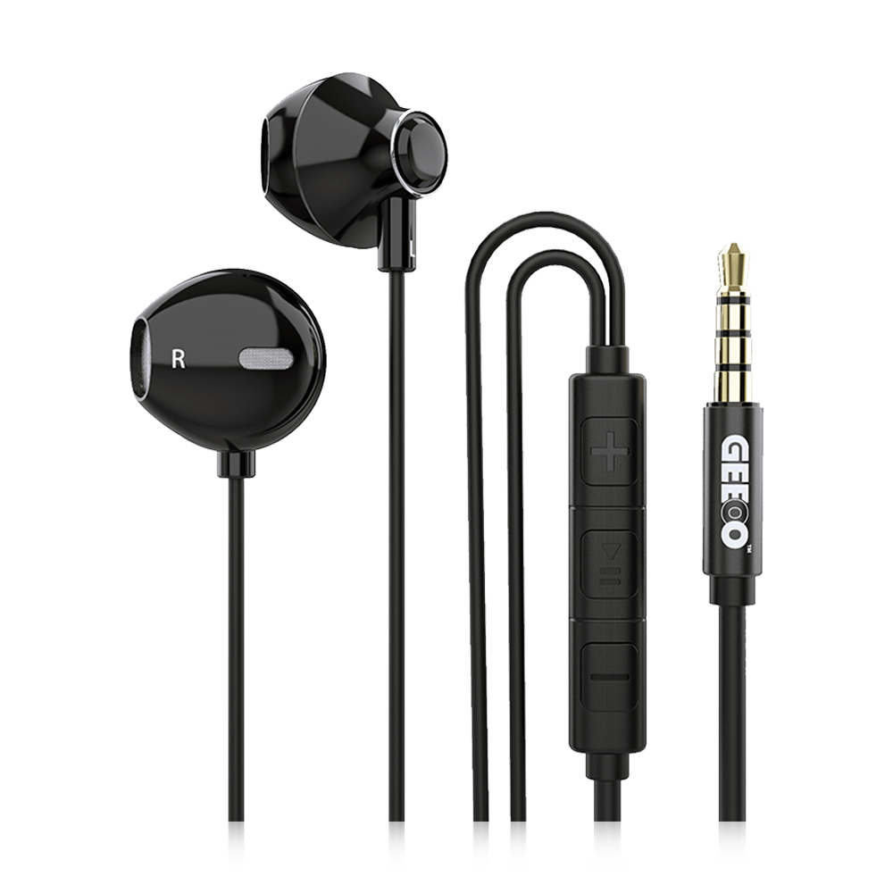 GEEOO X12 Wired Earphone with Pouch and Clip - Black