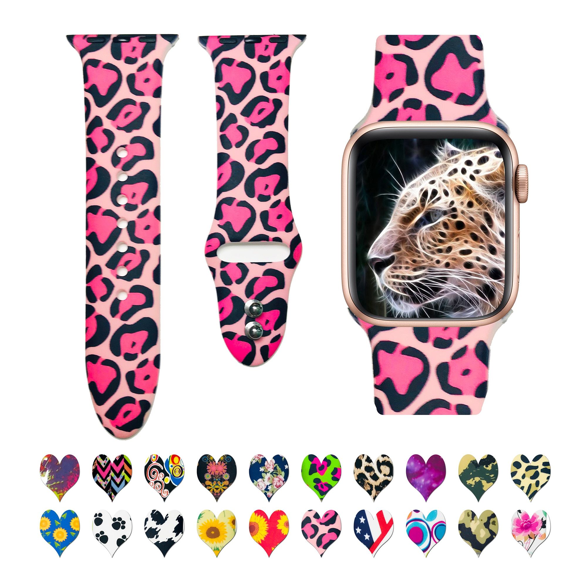 Sport Leopard Sun-Flower Silicone Rubber Strap Band For Apple Watch Band Iwatch 6 Series 654321 38mm 40mm 42mm 44mm