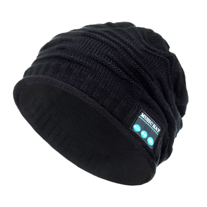 Bluetooth Music Warm Beanie Hat Wireless Smart Cap Headset Headphone Speaker Mic Black