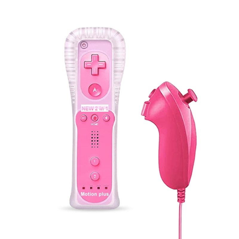 2 in 1 Wireless Remote Controller for Nunchuk Nintendo Wii Built-in Motion Plus Gamepad with Motion Sensor Silicone Case