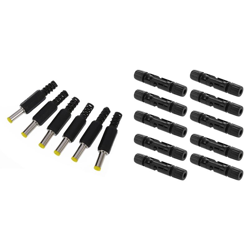 10Pairs Solar Connector Solar Plug Socket Coupling New with ​6Pcs DC Power Plugs Male Barrel Connectors Blac
