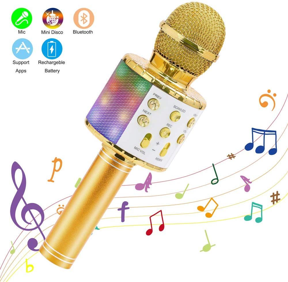 Wireless Bluetooth Karaoke Microphone, Portable Speaker Machine, Handheld Home KTV Player with Record Function black