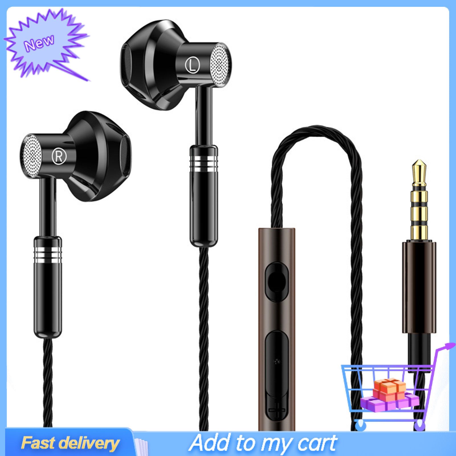 GreenForest Wired Earbuds Ergonomic Heavy Bass In-ear 1.2m Metal 3.5mm Wire Control Earphones for Music