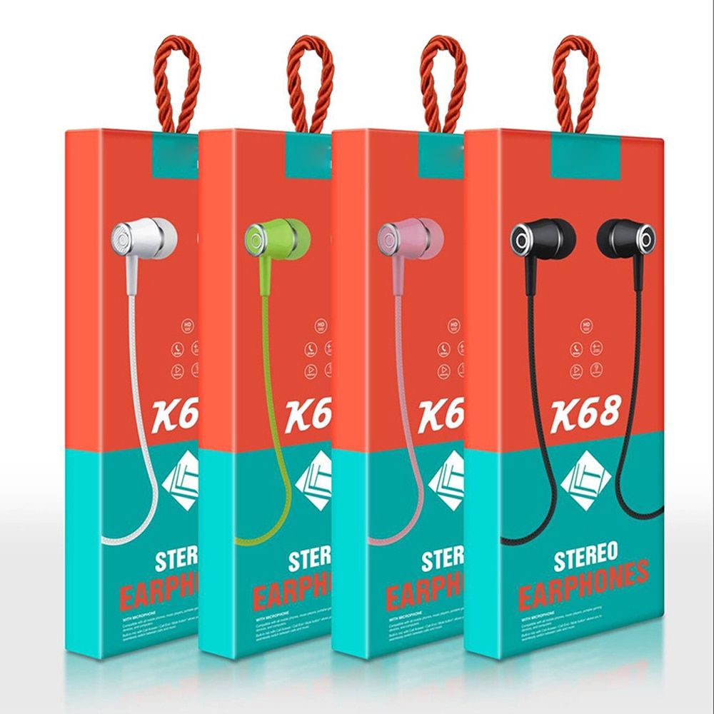 K68 In-Ear Earphone Headset wired Control with 3.5mm interfac Mic Earphones for Android for Apple
